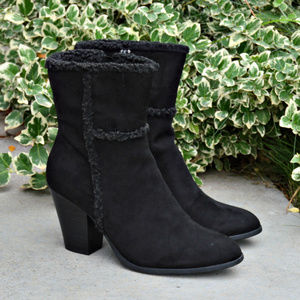 Warm Winter Almond Toe Staked Heel Ankle Booties
